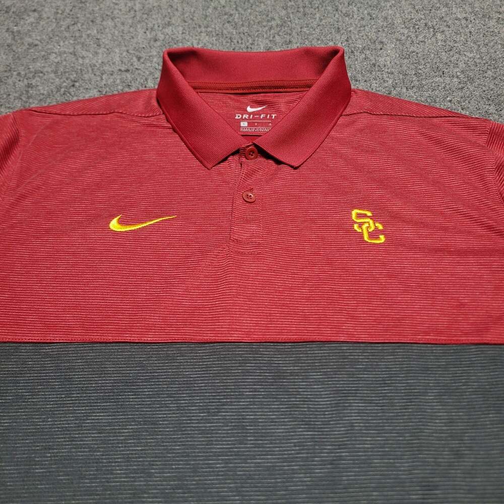 Nike USC Trojans Shirt Mens Large Cardinal Gray Dri Fit On Field Golf Polo